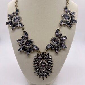 Grey and Gold Rhinestone Statement Necklace